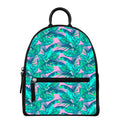 Pink Teal Tropical Leaf Pattern Print Leather Backpack