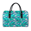 Pink Teal Tropical Leaf Pattern Print Leather Duffel Bag