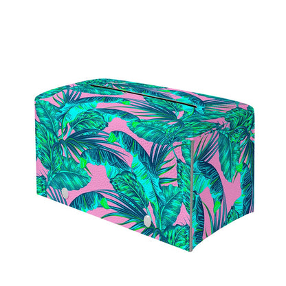 Pink Teal Tropical Leaf Pattern Print Leather Tissue Box Cover