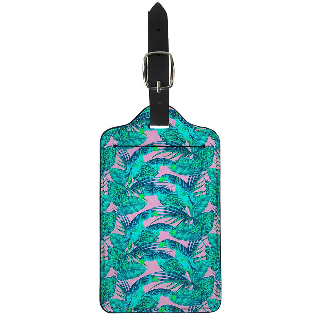Pink Teal Tropical Leaf Pattern Print Luggage Tag