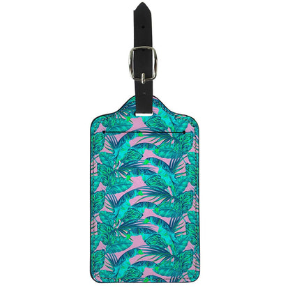 Pink Teal Tropical Leaf Pattern Print Luggage Tag