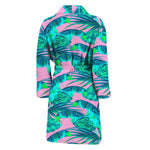 Pink Teal Tropical Leaf Pattern Print Men's Bathrobe