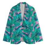 Pink Teal Tropical Leaf Pattern Print Men's Blazer
