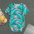 Pink Teal Tropical Leaf Pattern Print Men's Bodysuit