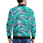 Pink Teal Tropical Leaf Pattern Print Men's Bomber Jacket