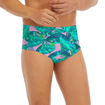 Pink Teal Tropical Leaf Pattern Print Men's Briefs