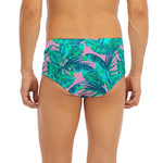 Pink Teal Tropical Leaf Pattern Print Men's Briefs