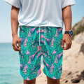 Pink Teal Tropical Leaf Pattern Print Men's Cargo Shorts