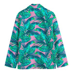 Pink Teal Tropical Leaf Pattern Print Men's Cotton Blazer