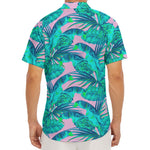 Pink Teal Tropical Leaf Pattern Print Men's Deep V-Neck Shirt