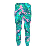 Pink Teal Tropical Leaf Pattern Print Men's leggings