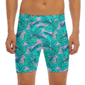 Pink Teal Tropical Leaf Pattern Print Men's Long Boxer Briefs