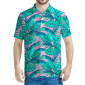 Pink Teal Tropical Leaf Pattern Print Men's Polo Shirt