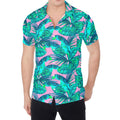 Pink Teal Tropical Leaf Pattern Print Men's Shirt