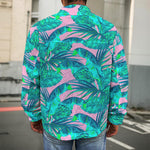 Pink Teal Tropical Leaf Pattern Print Men's Shirt Jacket