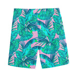 Pink Teal Tropical Leaf Pattern Print Men's Sports Shorts