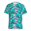 Pink Teal Tropical Leaf Pattern Print Men's Athletic T-Shirt