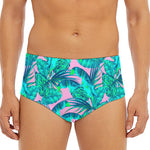 Pink Teal Tropical Leaf Pattern Print Men's Triangle Swim Briefs