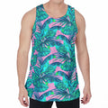 Pink Teal Tropical Leaf Pattern Print Men's Velvet Tank Top