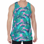 Pink Teal Tropical Leaf Pattern Print Men's Velvet Tank Top
