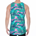 Pink Teal Tropical Leaf Pattern Print Men's Velvet Tank Top