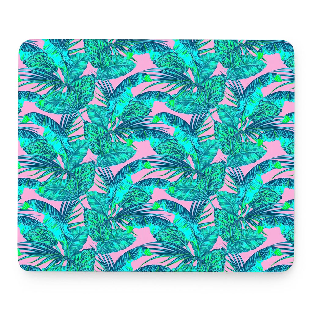 Pink Teal Tropical Leaf Pattern Print Mouse Pad