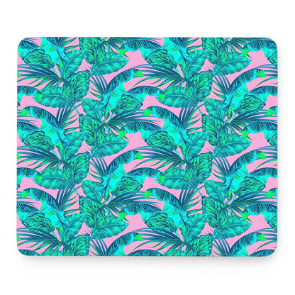 Pink Teal Tropical Leaf Pattern Print Mouse Pad
