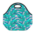 Pink Teal Tropical Leaf Pattern Print Neoprene Lunch Bag