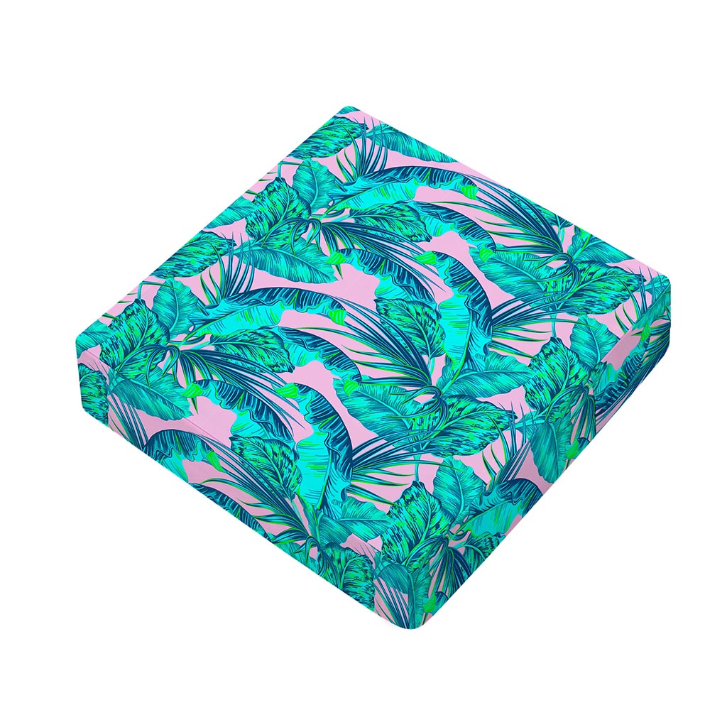 Pink Teal Tropical Leaf Pattern Print Outdoor Seat Cushion Cover