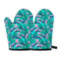 Pink Teal Tropical Leaf Pattern Print Oven Mitts