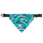 Pink Teal Tropical Leaf Pattern Print Over The Collar Dog Bandana