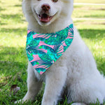 Pink Teal Tropical Leaf Pattern Print Over The Collar Dog Bandana