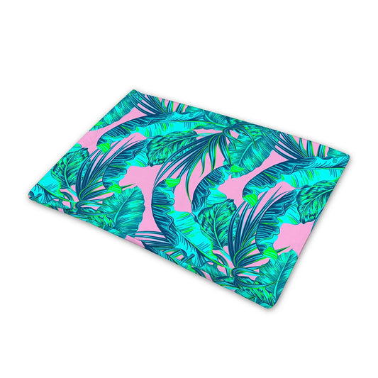 Pink Teal Tropical Leaf Pattern Print Pet Cooling Mat Cover