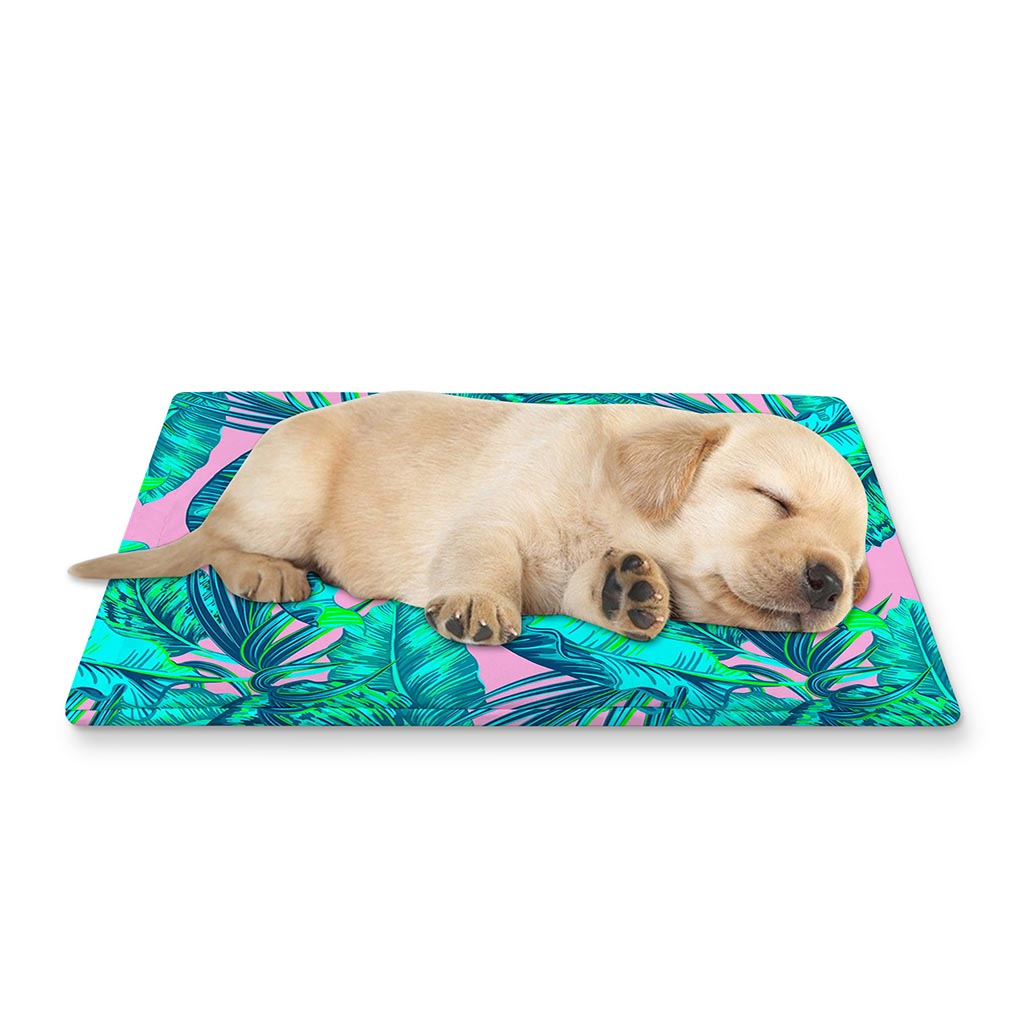 Pink Teal Tropical Leaf Pattern Print Pet Cooling Mat Cover