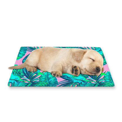 Pink Teal Tropical Leaf Pattern Print Pet Cooling Mat Cover
