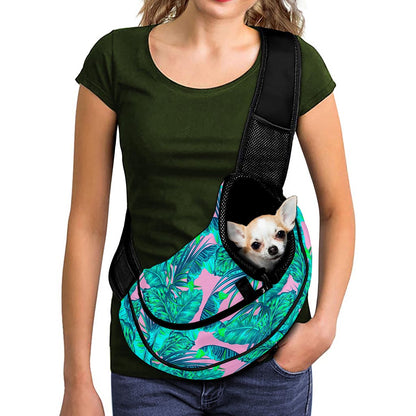 Pink Teal Tropical Leaf Pattern Print Pet Sling Carrier