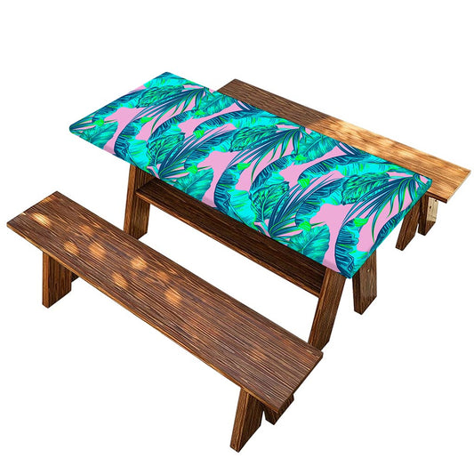 Pink Teal Tropical Leaf Pattern Print Picnic Table Cover