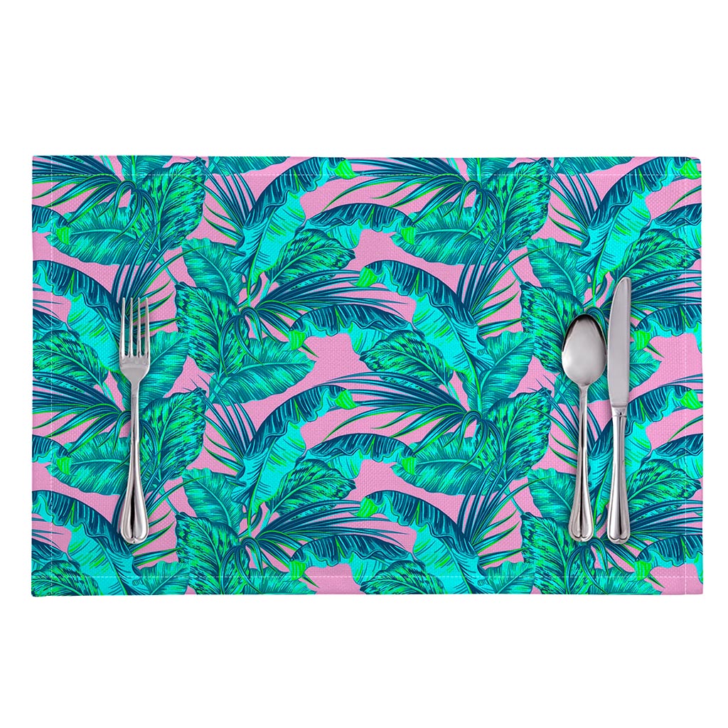 Pink Teal Tropical Leaf Pattern Print Placemat