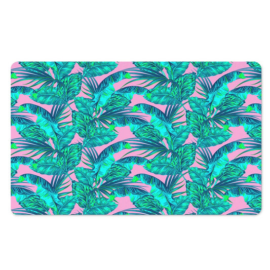 Pink Teal Tropical Leaf Pattern Print Polyester Doormat