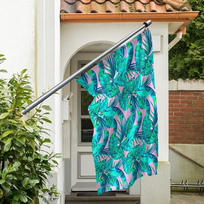 Pink Teal Tropical Leaf Pattern Print Polyester Flag