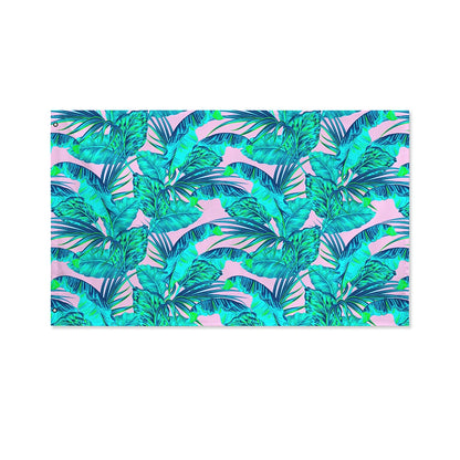 Pink Teal Tropical Leaf Pattern Print Polyester Flag