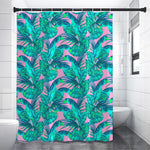 Pink Teal Tropical Leaf Pattern Print Premium Shower Curtain