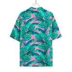 Pink Teal Tropical Leaf Pattern Print Rayon Hawaiian Shirt