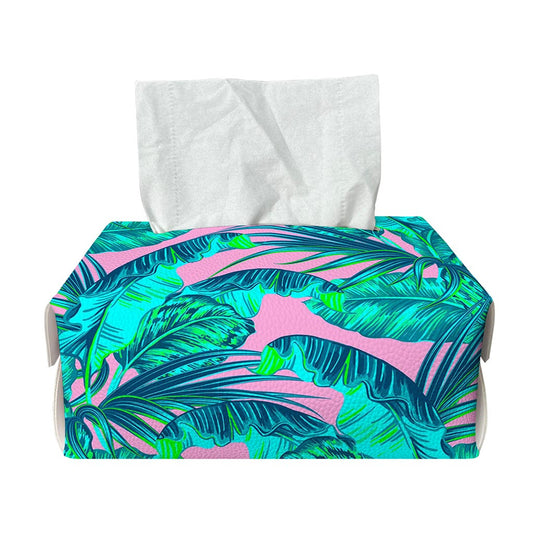 Pink Teal Tropical Leaf Pattern Print Rectangle Tissue Box Cover