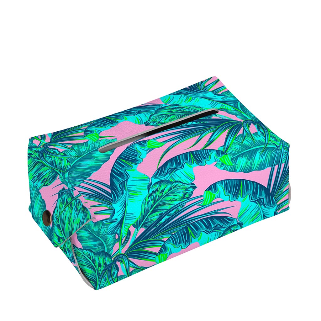 Pink Teal Tropical Leaf Pattern Print Rectangle Tissue Box Cover