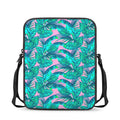 Pink Teal Tropical Leaf Pattern Print Rectangular Crossbody Bag