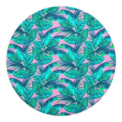 Pink Teal Tropical Leaf Pattern Print Round Blanket