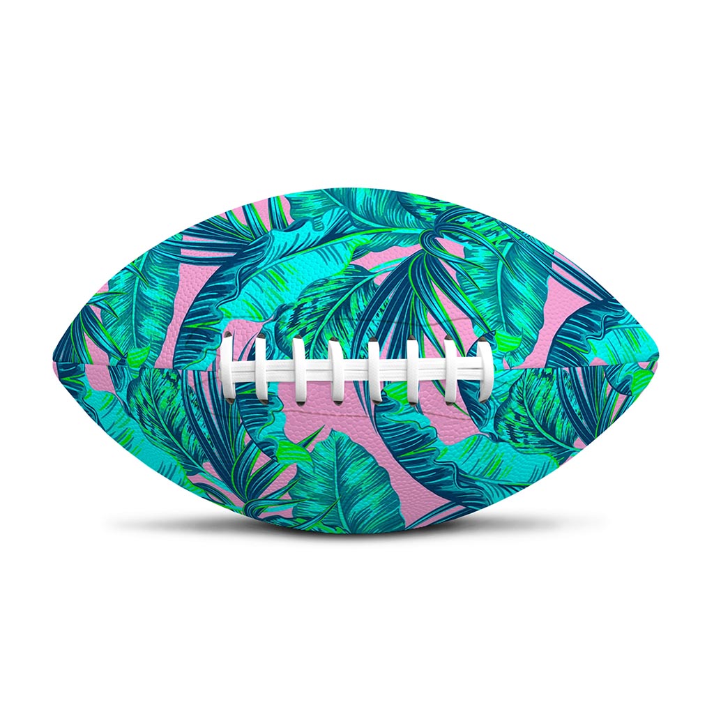 Pink Teal Tropical Leaf Pattern Print Rugby Ball