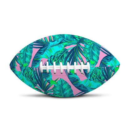 Pink Teal Tropical Leaf Pattern Print Rugby Ball