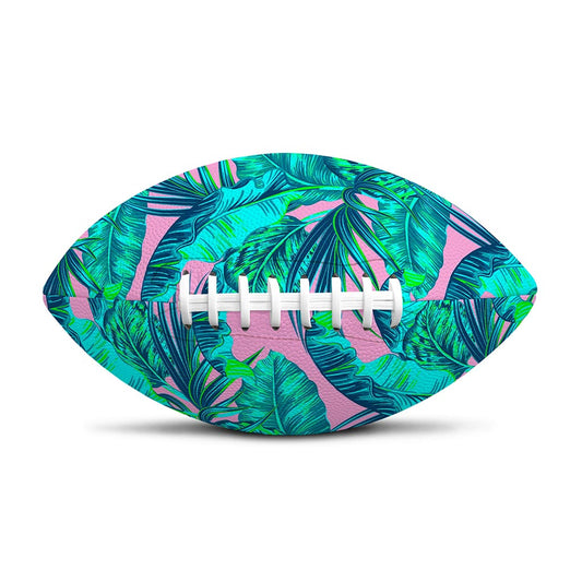 Pink Teal Tropical Leaf Pattern Print Rugby Ball